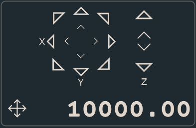 Jog pad with X, Y, Z direction arrows and travel speed