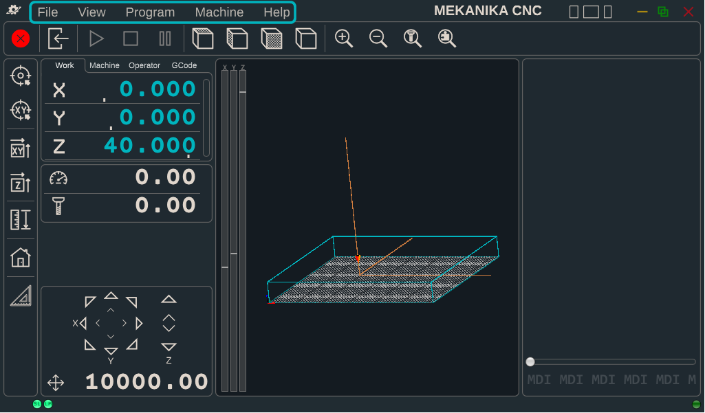 Top bar with File, View, Program, Machine, Help menus highlighted