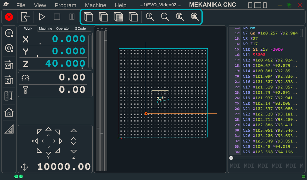 View/zoom toolbar highlighted above the 3D view